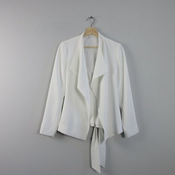 Club Monaco Tie Waist Blazer Women S White Open Front Ribbed Jacket Texture 442 - Picture 1 of 13